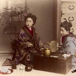 Girls making tea at home