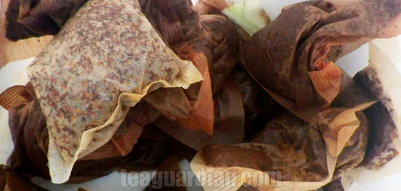 A pile of used teabags