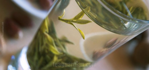 Longjing green tea in a glass