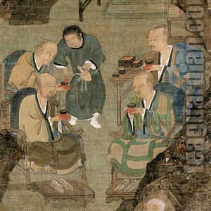 Monks drinking tea, detail, the Five Hundred Luohans ( Arhats )