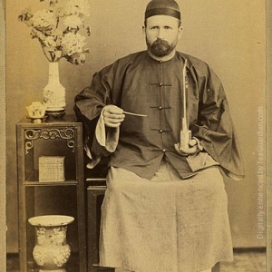 When photogrpahy began in China in the 1850's, the gaiwan was such a common household item that it has become a usual motif in most interior portraits. Unlike the teapot and tea bowl before it, the gaiwan stands alone as both the singular vessel serving both infusion and drinking purpose. Notice that the gaiwan here uses a receptacle of a different material than the bowl. This is inline with the receptacle tradition of the cha zhan tea bowl.