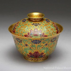 Gold Gaiwan with Enamel Inlaids
