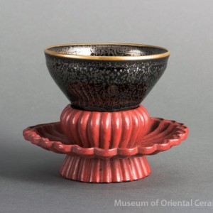 Tenmoku Tea Bowl on Red Lacquer Receptacle