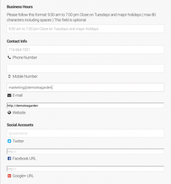 Fill in contact info, including social media accounts of the entry