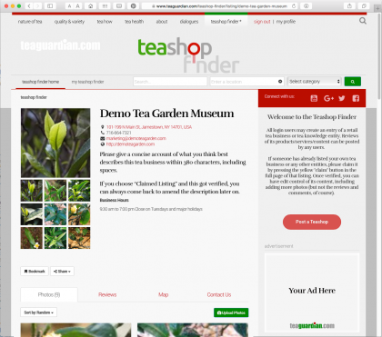A Demo Listing at Teashop Finder
