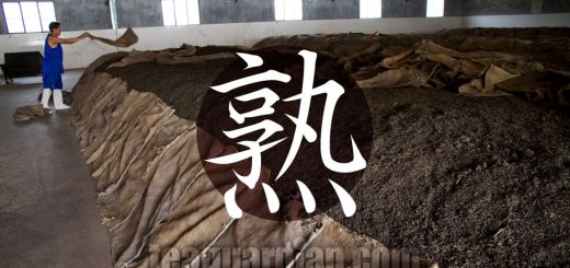 Worker covering a pile of pu'er tea for post-fermentation proces